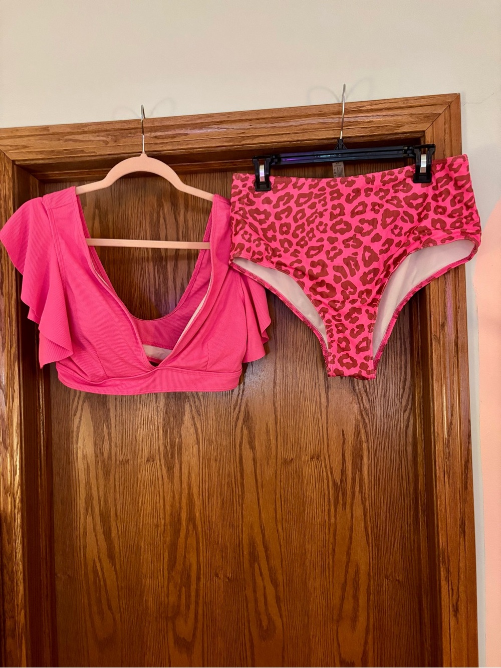 High-Waist Pink Leopard Bikini Set - Women Swim Bikinis